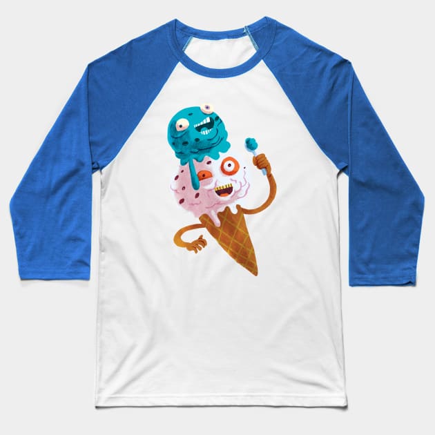 Crazy Ice Cream Baseball T-Shirt by washburnillustration